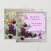 ロマンチカ4 モノグラム, フラワーパープルピンク ウェディング セーブザデート (正面/裏面)