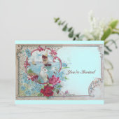 ロマンチカ エレガント クラシック ウェディングパーティー ピンク ブルー 招待状 (スタンド正面)