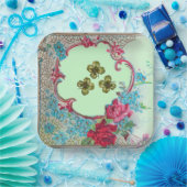 ロマンチカ セントパトリックデイのシャムロックとローズの花束 ペーパープレート (パーティー)