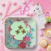 ロマンチカ セントパトリックデイのシャムロックとローズの花束 ペーパープレート (パーティー)