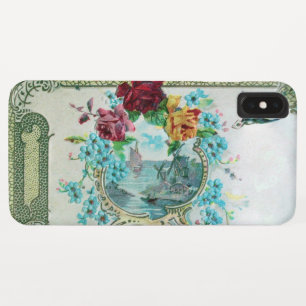 ロマンチカ/バラ、青い花と鳥の白 iPhone XS MAXケース