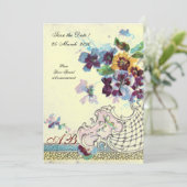 ロマンチカ ピンク ブルー クリーム ウェディング フラワーモノグラム 招待状 (スタンド正面)