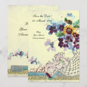 ロマンチカ ピンク ブルー クリーム ウェディング フラワーモノグラム 招待状 (正面/裏面)