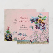 ロマンチカ フラワーパープル ブルー ピンク ウェディング パンジー 招待状 (正面/裏面)