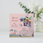 ロマンチカ フラワーパープル ブルー ピンク ウェディング パンジー 招待状 (スタンド正面)