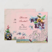 ロマンチカ フローラル パープル ブルー ピンク ウェディング パンジー 招待状 (正面/裏面)