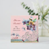 ロマンチカ フローラル パープル ブルー ピンク ウェディング パンジー 招待状 (スタンド正面)