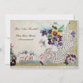 ロマンチカ フローラル ブルー ピンク ホワイト ウェディング パンジー 招待状