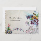 ロマンチカ フローラル ブルー ピンク ホワイト ウェディング パンジー 招待状 (裏面)