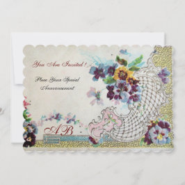 ロマンチカ フローラル ブルー ピンク ホワイト ウェディング パンジー 招待状
