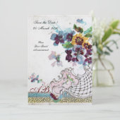 ロマンチカ フローラル ブルー ピンク ホワイト ウェディング パンジー 招待状 (スタンド正面)
