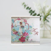 ロマンチカ/ホワイトドーブ、ローズ フラワーのウェディングモノグラム 案内状 (スタンド正面)