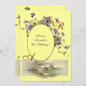 ロマンチカ モノグラム / バイオレット、緑の紫、黄色 招待状 (正面/裏面)