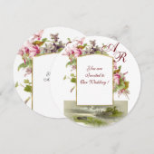 ロマンチカ モノグラム , ピンク シクラメン, フラワル 招待状 (正面/裏面)