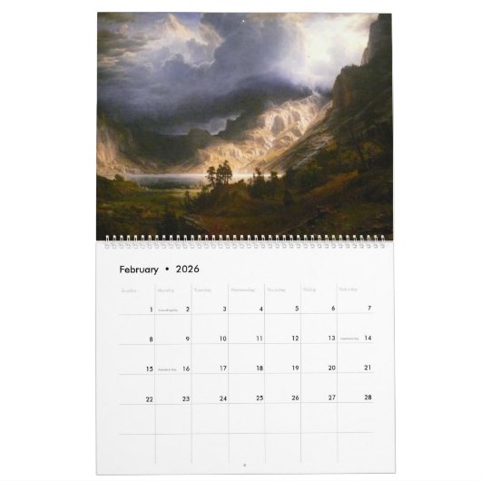 ロマンチシズムの絵画で有名な芸術的画家 カレンダー (2月 2026)