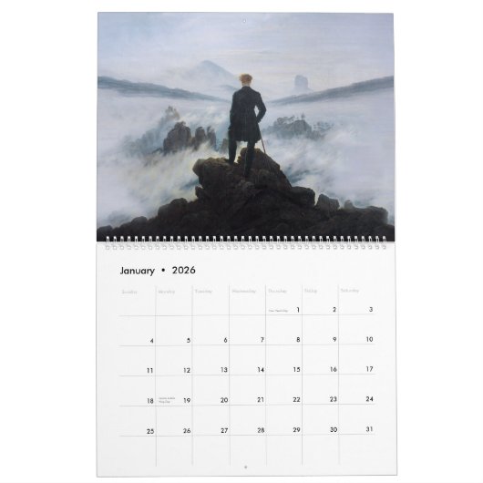 ロマンチシズムの絵画で有名な芸術的画家 カレンダー (1月 2026)