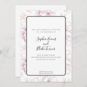 ロマンチシンプルックなマウヴ描ラの花結婚の数 招待状 (正面/裏面)