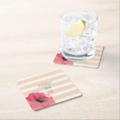 ロマンチシンプルックストライプフローラ水彩 スクエアペーパーコースター (インサイチュ)