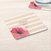 ロマンチシンプルックストライプフローラ水彩 スクエアペーパーコースター (アングル)