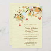 ロマンチッお洒落クな花とハートの結婚式の招待 招待状 (正面/裏面)