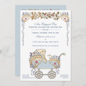 ロマンチッエレガントクフローラベビー乳母車シャワー 招待状 (正面/裏面)