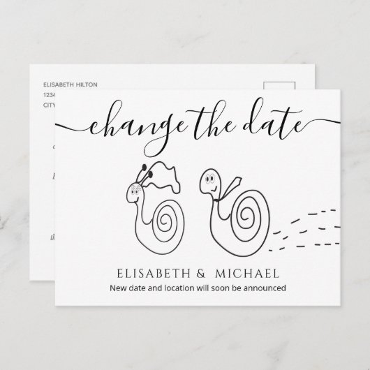 ロマンチックおもしろいなカタツムリのカップルは日付を変更する 案内ポストカード (正面/裏面)