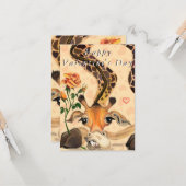 ロマンチックおもしろいなキリンとバレンタインデーのカード カード (正面/裏面インサイチュ)