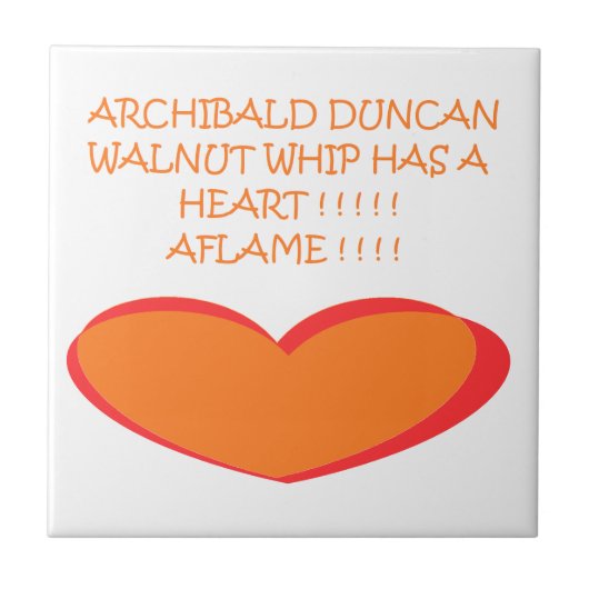 ロマンチックおもしろいなジョークデザインカラーオレンジホワイト タイル (正面)