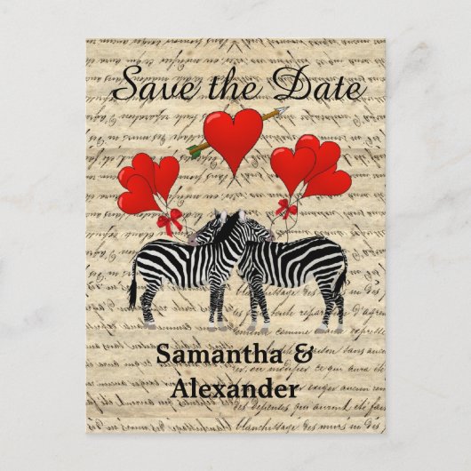 ロマンチックおもしろいなゼブラ日付を保存 案内ポストカード (正面)