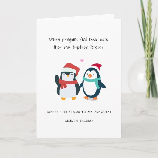 ロマンチックおもしろいなペンギンのクリスマス休暇の愛 シーズンカード (正面)