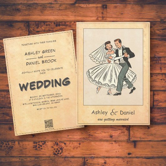 ロマンチックお洒落な新郎新婦50s漫画結婚ズ 招待状