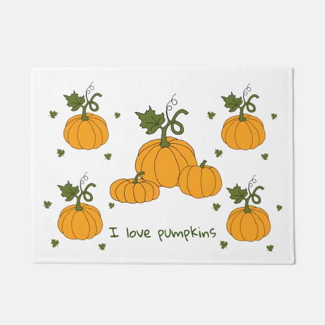 ロマンチックかわいいオレンジカボチャの収穫 ドアマット (正面)