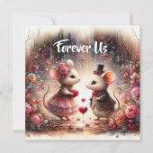 ロマンチックかわいいネズミハート花バレンタイン シーズンカード (正面)