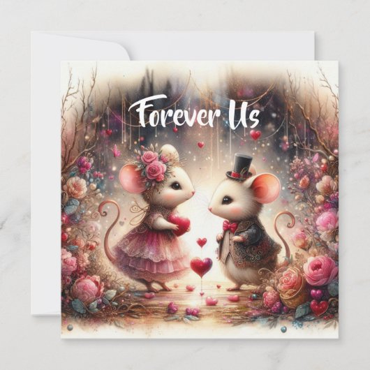 ロマンチックかわいいネズミハート花バレンタイン シーズンカード (正面)