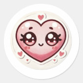 ロマンチックかわいいハート顔バレンタインデー ラウンドシール (正面)