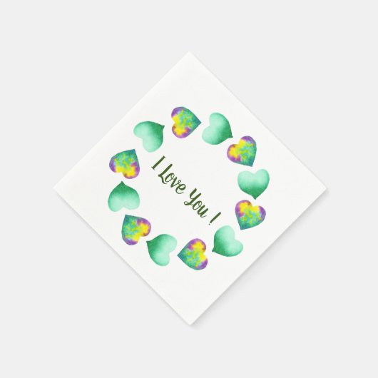 ロマンチックかわいい水彩緑のバレンタインデー スタンダードカクテルナプキン (角)