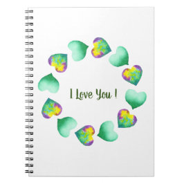ロマンチックかわいい水彩緑のバレンタインデー ノートブック