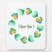 ロマンチックかわいい水彩緑のバレンタインデー マウスパッド (正面)