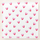 ロマンチックかわいい赤いハートバレンタインデー ガラスコースター (正面)