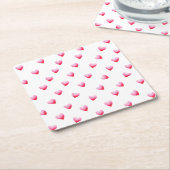 ロマンチックかわいい赤いハートバレンタインデー スクエアペーパーコースター (アングル)