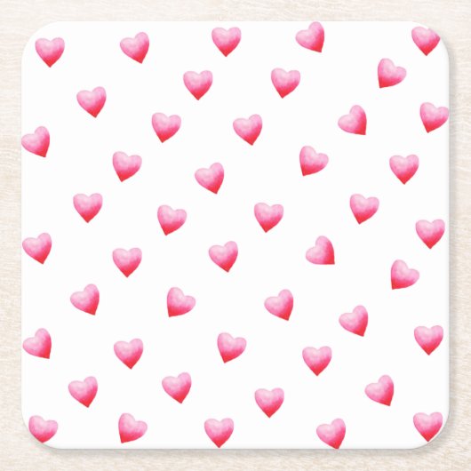 ロマンチックかわいい赤いハートバレンタインデー スクエアペーパーコースター (正面)