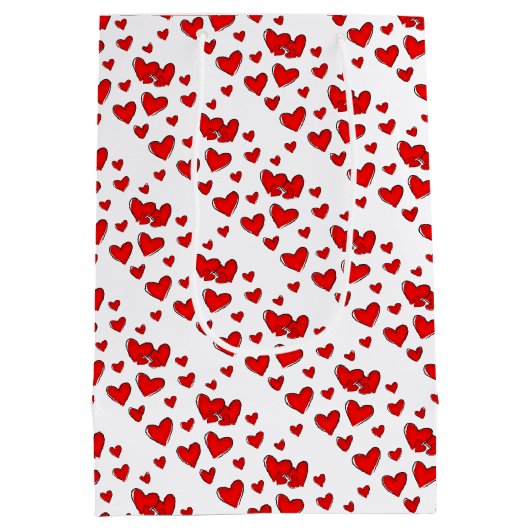 ロマンチックかわいい赤いハートパターンバレンタインデー ミディアムペーパーバッグ (裏面)