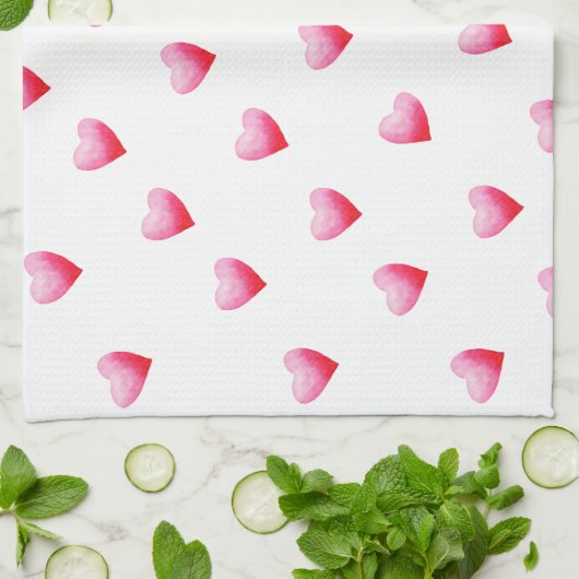 ロマンチックかわいい赤いハート キッチンタオル (折り畳み)