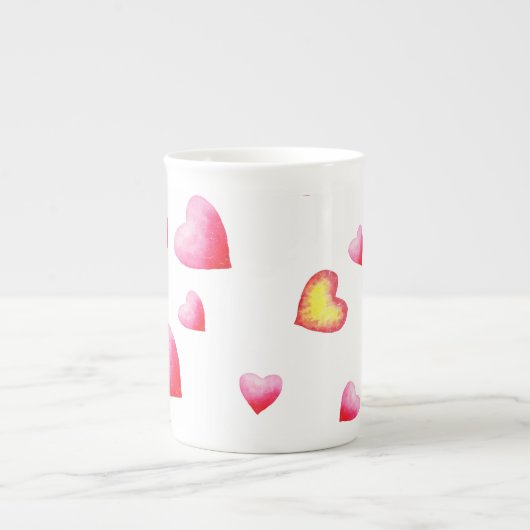 ロマンチックかわいい赤いハート ボーンチャイナマグカップ (正面)