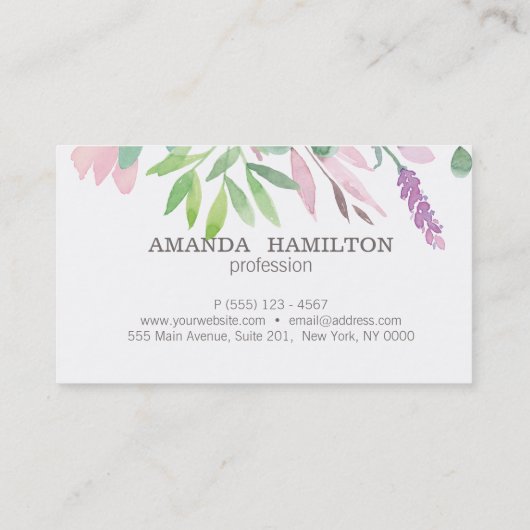 ロマンチックかわいらしなウォーターカラーフラワーブーケ 名刺 (裏面)