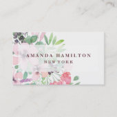 ロマンチックかわいらしなウォーターカラーフラワーブーケ 名刺 (正面)