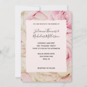 ロマンチックかわいらしなピンクのクリームバラの結婚式の誘い 招待状 (正面)