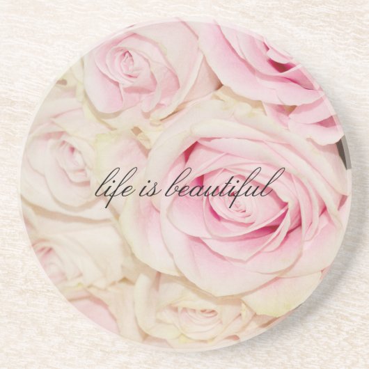ロマンチックかわいらしなピンクのクリームバラ コースター (正面)