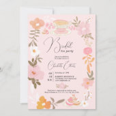 ロマンチックかわいらしなフローラティーパーティーブライダルシャワー 招待状 (正面)