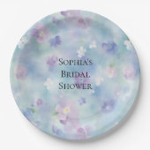 ロマンチックかわいらしな紫色の白い花ブライダルシャワー ペーパープレート (正面)